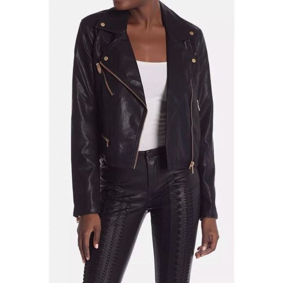 Blank NYC Black Moto Faux Leather Biker Women's Jacket Small - Picture 1 of 12
